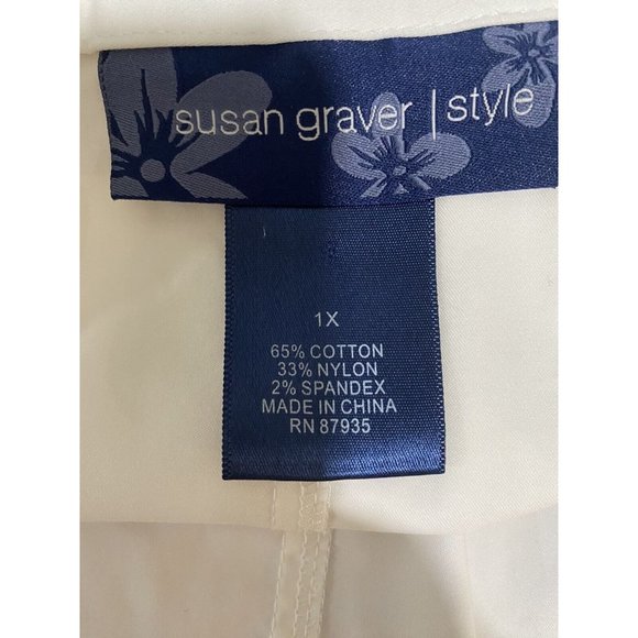 susan graver 1x Button Down Blouse Ivory Cinch Waist 3/4 Sleeves - Picture 4 of 7